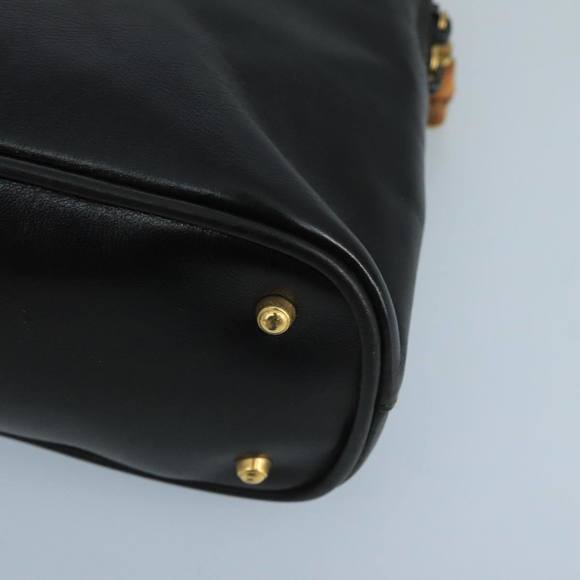 GUCCI Bamboo Hand Bag Leather Black Gold 000 2058 0290 0 Auth kk384 - Picture 10 of 16